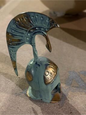 Turquoise Patina Spartan Helmet Decorative Sculpture - Home Art